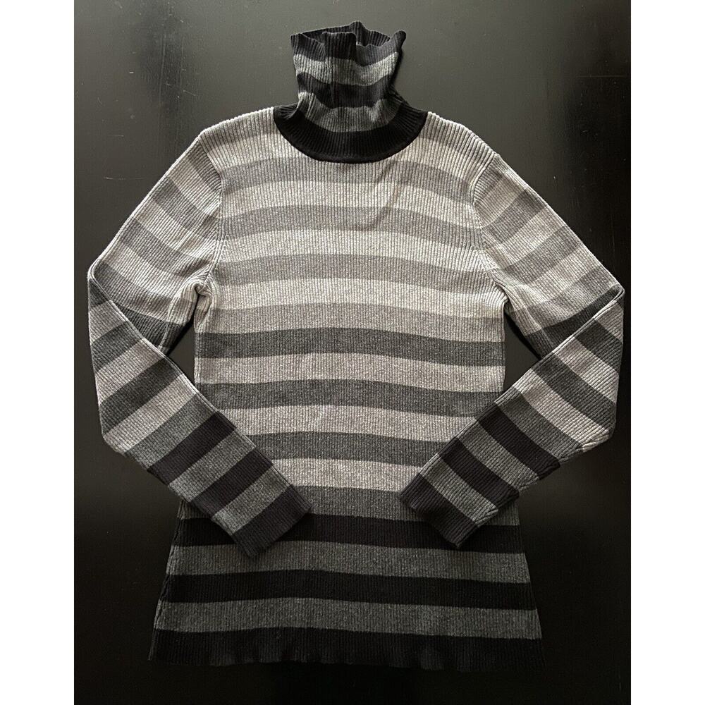 RELATIVITY Gray Striped Cotton Ribbed Knit Turtleneck Sweater sz XL